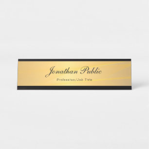 Gold Modern Calligraphy Text Name Template Elegant Schreibtischnamensplakette