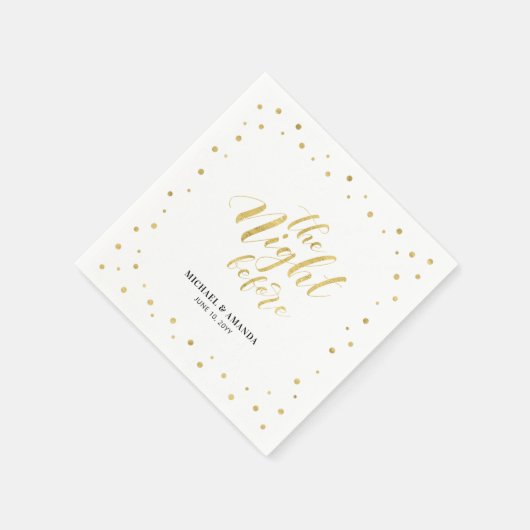 Gold Modern Confetti Hochzeit Probe Dinner Serviette (Ecke)