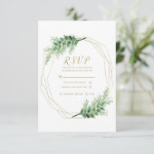 Gold Modern Glam Geometric Botanical Wedding RSVP Karte (Stehend Vorderseite)