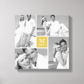 Gold Modern Grid Monogram Wedding 4 Foto Collage Leinwanddruck (Vorderseite)
