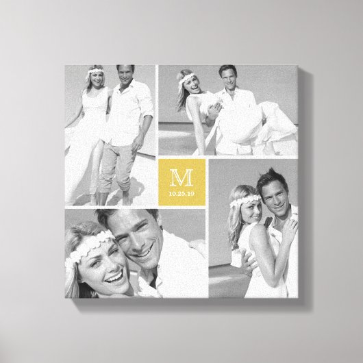 Gold Modern Grid Monogram Wedding 4 Foto Collage Leinwanddruck (Vorderseite)