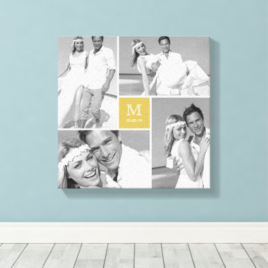 Gold Modern Grid Monogram Wedding 4 Foto Collage Leinwanddruck (Insitu (Holzboden))