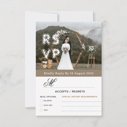 Gold Modern Minimalist Photo & QR Wedding RSVP Dankeskarte (Vorderseite)