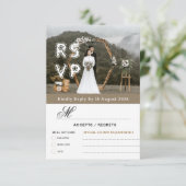 Gold Modern Minimalist Photo & QR Wedding RSVP Dankeskarte (Stehend Vorderseite)
