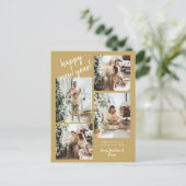 Gold Modern Pinselschrift 4 Foto Frohes Neues Jahr Postkarte (Stehend Vorderseite)