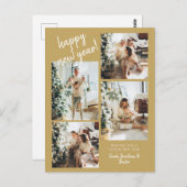 Gold Modern Pinselschrift 4 Foto Frohes Neues Jahr Postkarte (Vorne/Hinten)