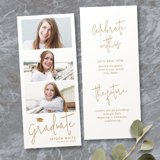 Gold Modern Script 3 Foto Abschluss Ankündigung