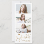 Gold Modern Script 3 Foto Abschluss Ankündigung (Vorderseite)