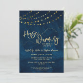 Gold Modern Script Light String Housewarming Party Einladung (Stehend Vorderseite)