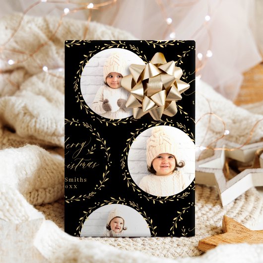 Gold Modern Script Merry Christmas Family 6 photo Geschenkpapier
