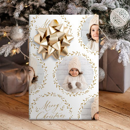 Gold Modern Script Merry Christmas Family 6 photo Geschenkpapier