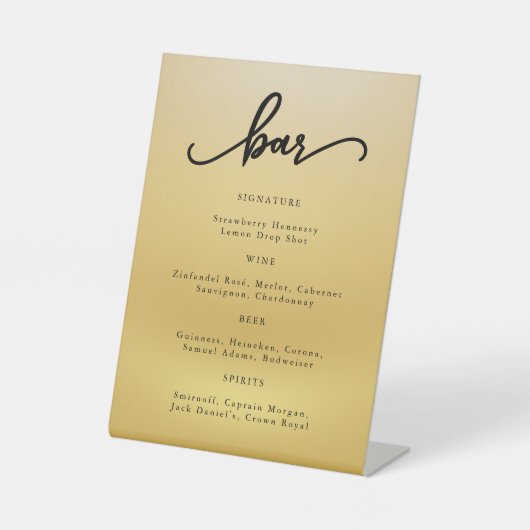 Gold Modern Script Wedding Cocktail Bar Sign Sockelschild (Vorderseite)