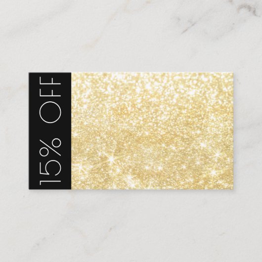 Gold Modern Shimmer und Sparkle Discount 15% Card Visitenkarte (Vorderseite)
