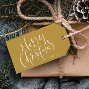 Gold Modern Simple Calligraphy Frohe Weihnachten Geschenkanhänger