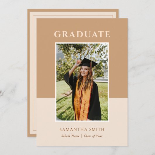 Gold Modern Simple Typografy Foto Abschluss Einladung (Vorne/Hinten)