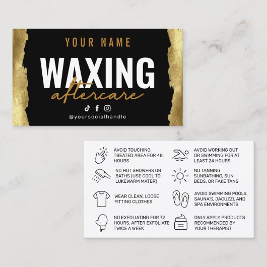 Gold Modern Waxing Aftercare Card Visitenkarte (Vorne/Hinten)