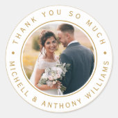 Gold Modern Wedding Foto Vielen Dank Runder Aufkleber (Vorderseite)
