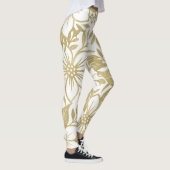 Gold Moderne Blumen Elegantes Tropisches Gebirge Leggings (Rechts)