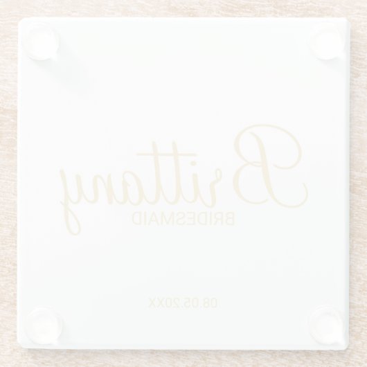 Gold Moderne Drehbuch Personalisierte Bridesmaier Glasuntersetzer (Rückseite)
