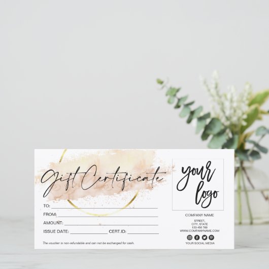 Gold moderne Geschenkgutschein hinzufügen Logo (Stehend Vorderseite)