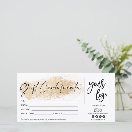 Gold moderne Geschenkgutschein hinzufügen Logo (Stehend Vorderseite)