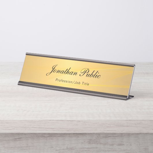 Gold Moderne Kalligrafie Text Name Template Elegan Schreibtischnamensplakette (Vorderseite )