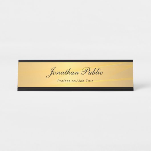 Gold Moderne Kalligrafie Text Name Template Elegan Schreibtischnamensplakette (Vorderseite )