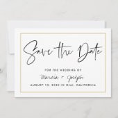 Gold Moderne kalligrafische Hochzeit Save The Date (Vorderseite)