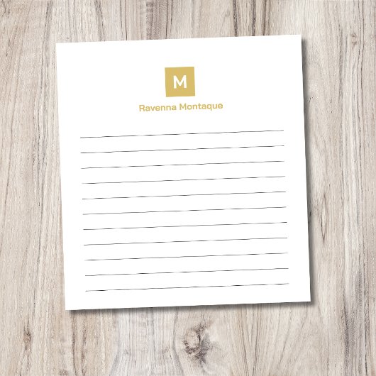 Gold Moderne Liniierte Chic Trendy Monogramm  Notizblock