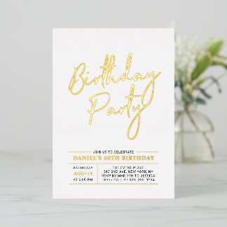 Gold Moderne Pinselskripte Adult Geburtstagsparty Folieneinladung