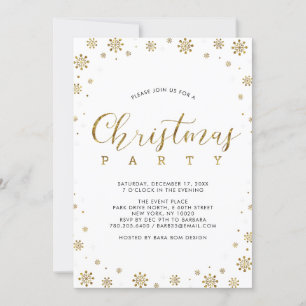 Gold Moderne Schneeflocken Weihnachts-Dinner-Par Einladung