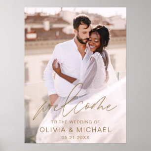 Gold Moderne Schrift Foto Hochzeit Willkommen Eleg Poster