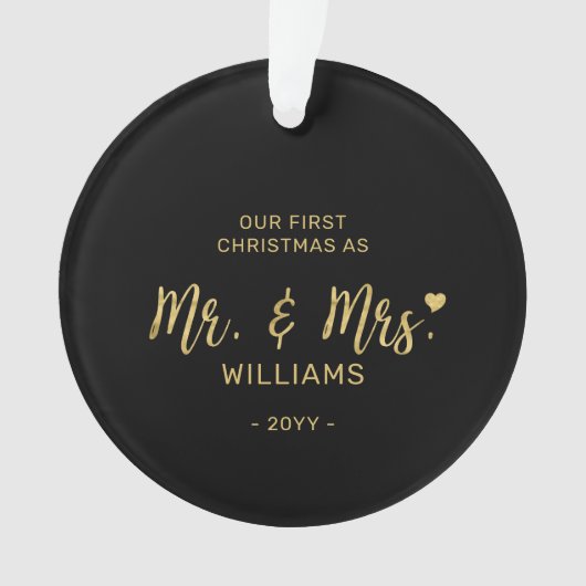 Gold Moderne Schrift Mr. & Mrs. Ornament (Vorderseite)