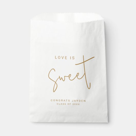 Gold Moderne Script-Liebe ist Sweet Abschluss Geschenktütchen (Vorderseite)