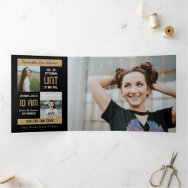 Gold Moderner Block 5-Foto-Abschluss Dreifach Gefaltete Einladung