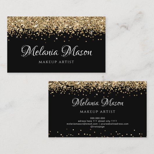 Gold Moderner Glitzer Makeup Artist Schwarzes Eleg Visitenkarte (Vorne/Hinten)
