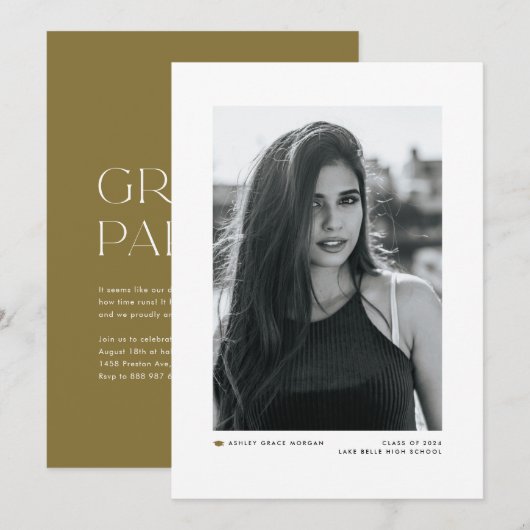 Gold Moderner Minimalistischer Foto Abschluss Ankündigung (Vorne/Hinten)