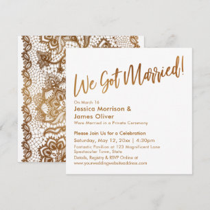 Gold Moderner Schriftzug & Spitze Wir haben geheir Einladung