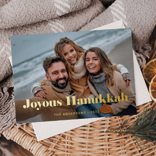Gold Moderner Text und Foto   Joyous Hanukkah Folien Feiertagskarte