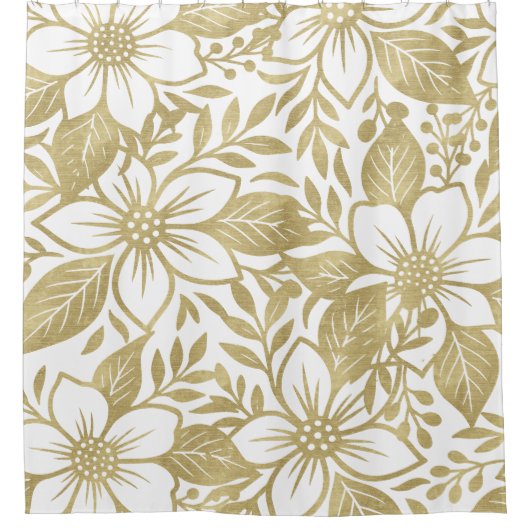 Gold Modernes Blumenblut Duschvorhang (Vorderseite)