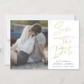 Gold Modernes Calligrafy Foto Speichern Sie das Da Magneteinladung (Vorderseite)