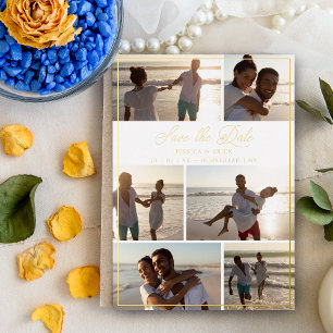 Gold Modernes Chic Collage 6 Fotos Paare Hochzeit Folieneinladung