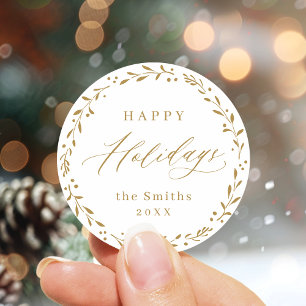 Gold Modernes Drehbuch Happy Holidays Geschenk Runder Aufkleber