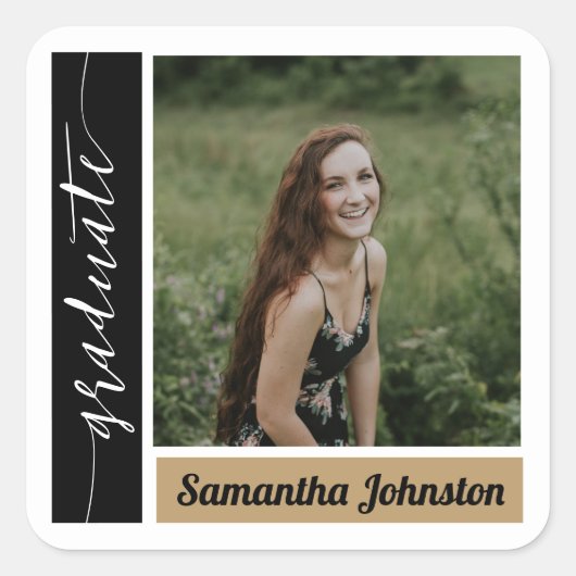 Gold Modernes Foto Abschluss Quadratischer Aufkleber (Vorderseite)