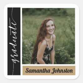 Gold Modernes Foto Abschluss Quadratischer Aufkleber