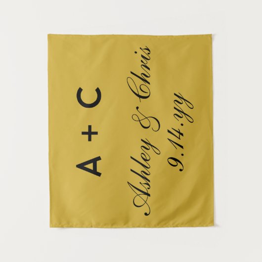 Gold Modernes Personalisiertes Hochzeitszeichen Wandteppich (Vorderseite)