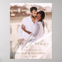 Gold Modernes Script Foto Hochzeit Willkommen Eleg