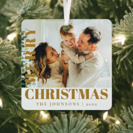 Gold Modernes, stilvolles Foto der frohen Weihnach Ornament Aus Metall