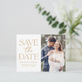 Gold | Modernes Typografie-Foto Save the Date Ankündigungspostkarte (Stehend Vorderseite)