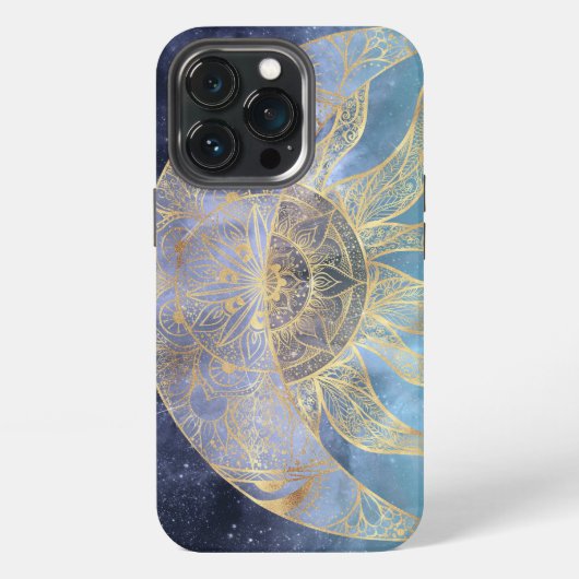Gold Mond Sonne Mandala Himmelsdesign iPhone Hülle (Hinten)